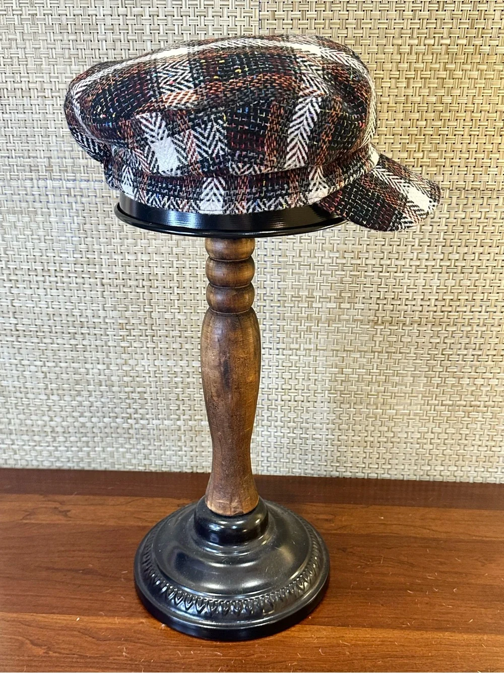 VTG 2000s D&Y Plaid Wool Blend Tweed Newsboy Cap Cabbie Hat